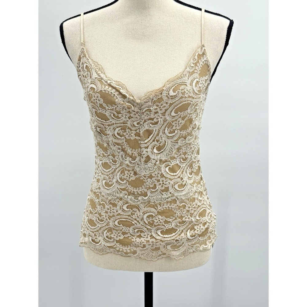 VTG Y2K Boston Proper All Over Lace Top Nude Sheer Cami Babydoll Tank XS Country